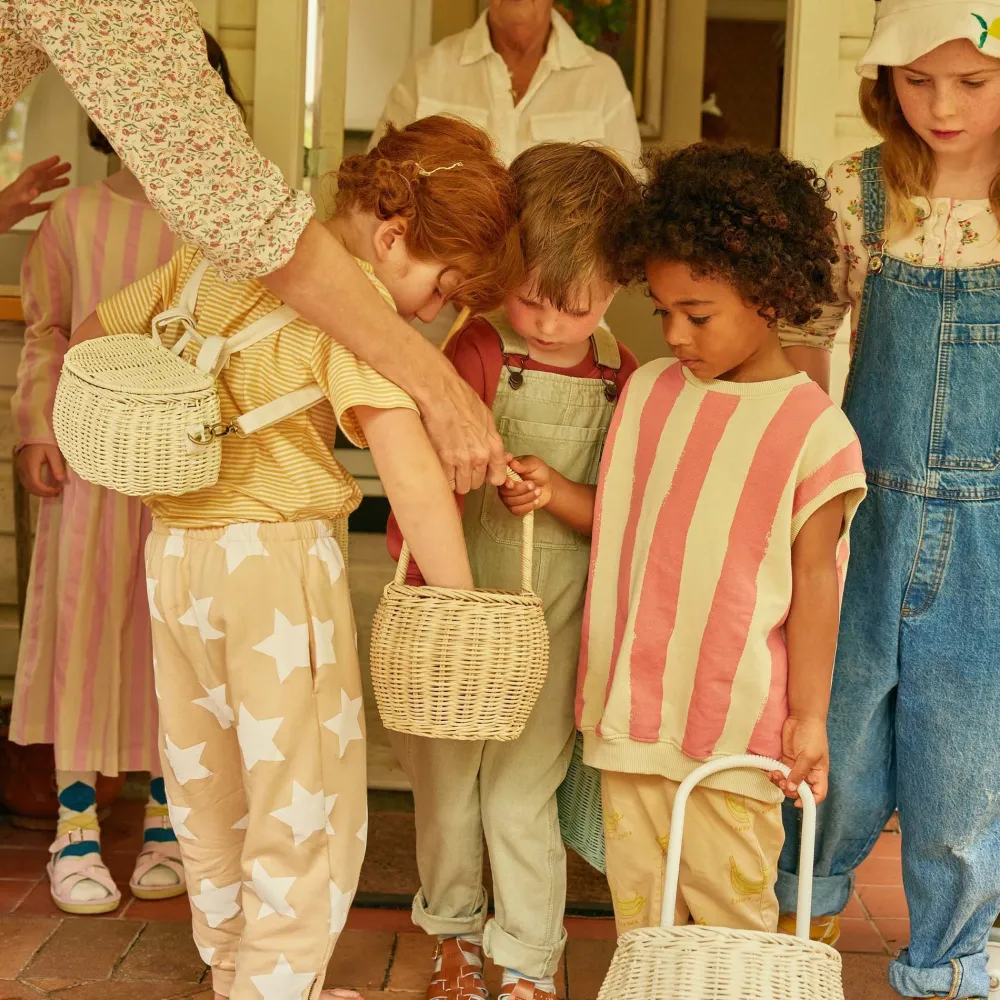 Olli Ella Outdoor Play|To Carry|Mini Chari Rattan Bag - Chalk