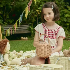 Olli Ella Outdoor Play|To Carry|Rattan Berry Basket - Rose