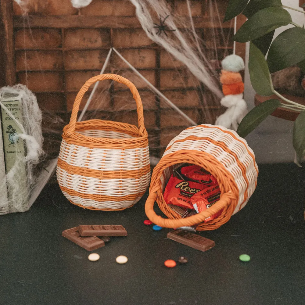 Olli Ella Outdoor Play|To Carry|Rattan Berry Basket - Stripe