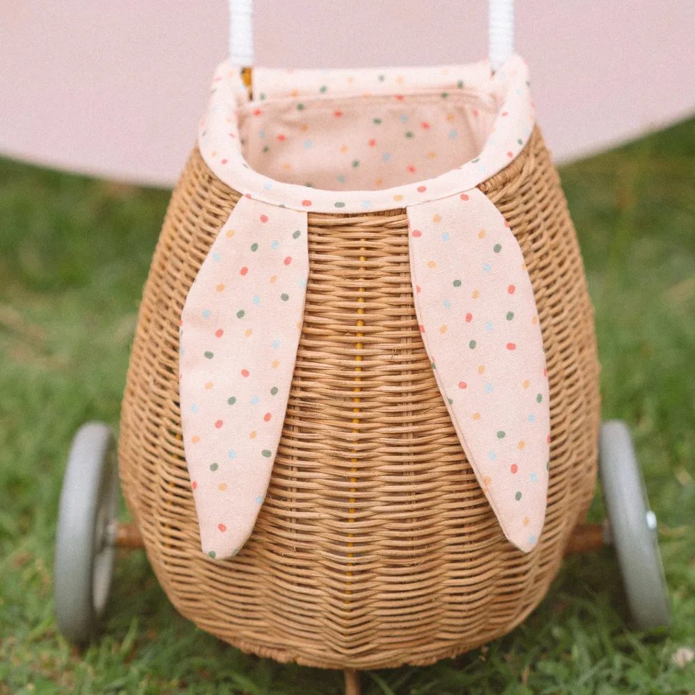 Olli Ella Outdoor Play|Rattan Bunny Luggy with Lining - Gumdrop