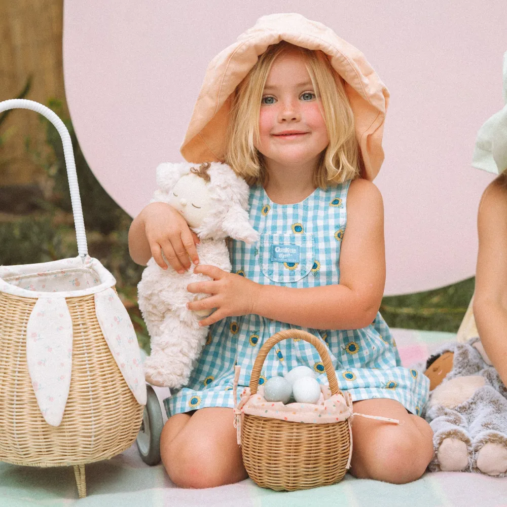 Olli Ella Outdoor Play|Rattan Bunny Luggy with Lining - Pansy