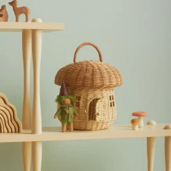 Olli Ella Outdoor Play|For Storage|Rattan Mushroom Basket - Natural