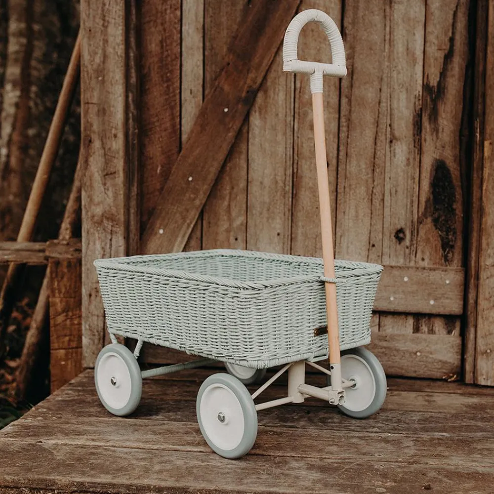 Olli Ella Outdoor Play|On Wheels|Rattan Wonder Wagon - Vintage Blue
