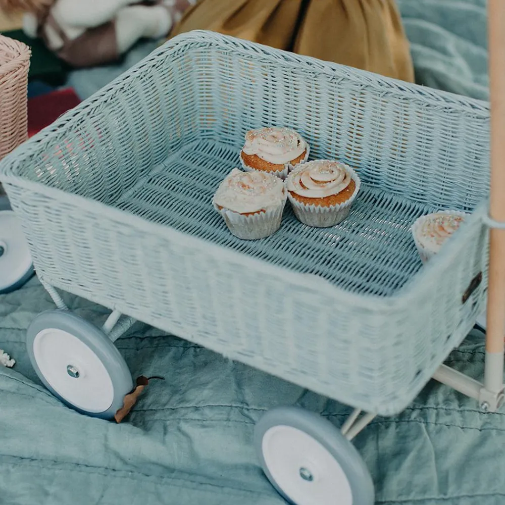 Olli Ella Outdoor Play|On Wheels|Rattan Wonder Wagon - Vintage Blue